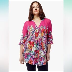 168 NWT LA Cera Pink Blue Floral Flowy Top Tunic Size 3x
